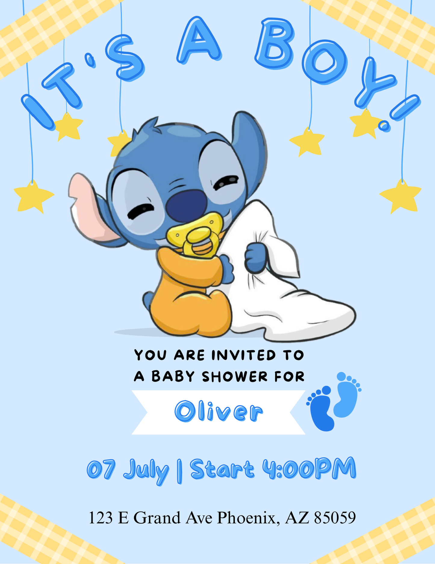Baby Stitch and Angel Baby Shower Invitation