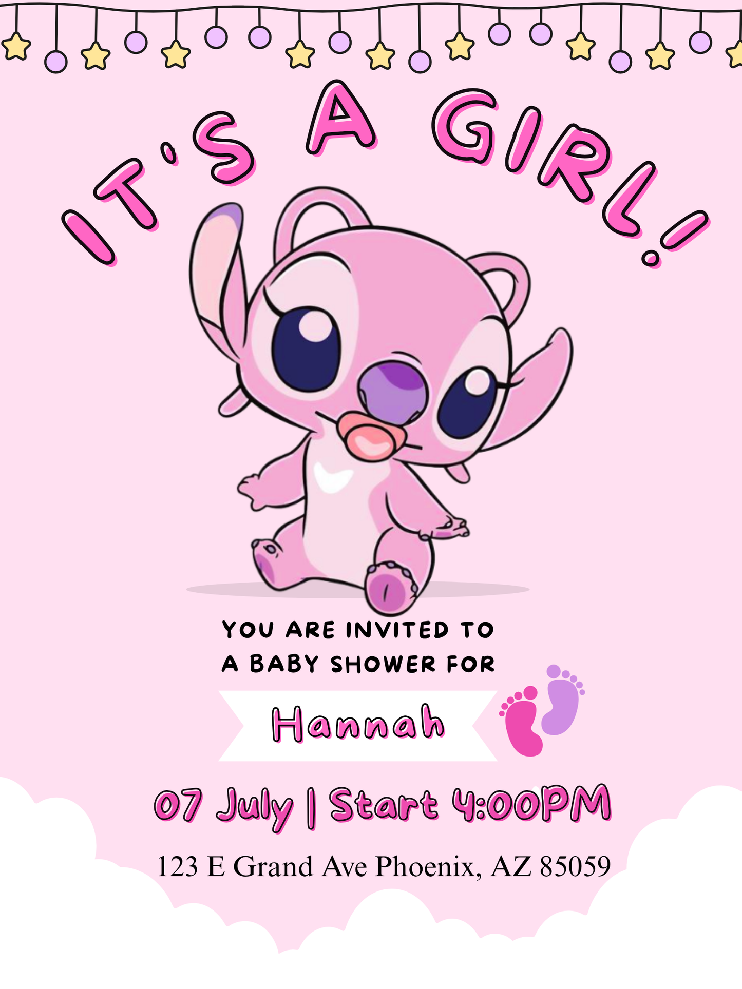 Baby Stitch and Angel Baby Shower Invitation