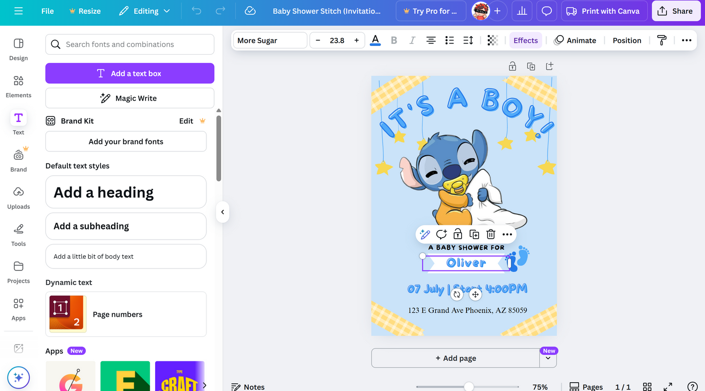 Baby Stitch and Angel Baby Shower Invitation